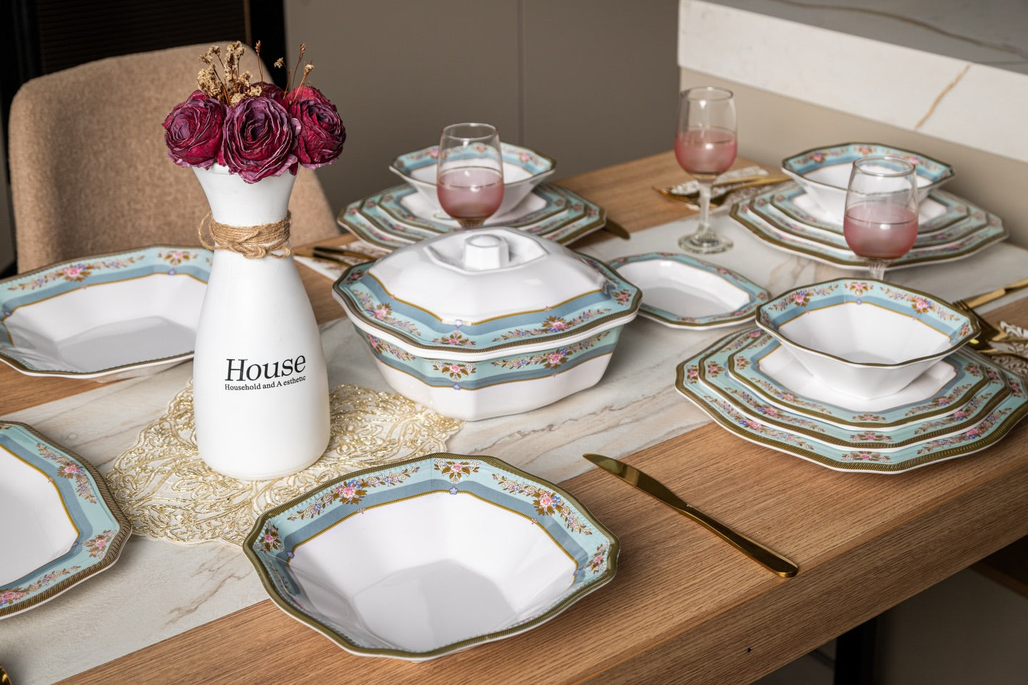 (N) PACK SERIE TABLE 30 PCS (088) طقم أواني ميلامين فرساي 30 قطعة غير قابل للكسر
