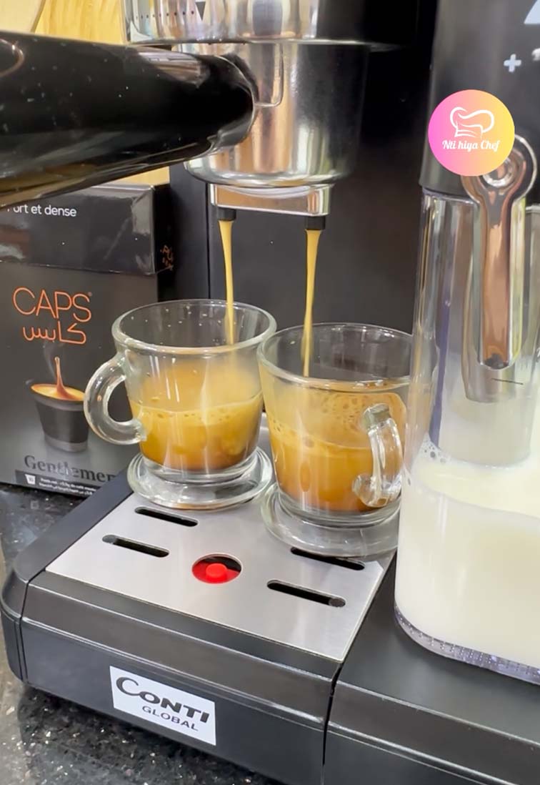 (N) ماكنة الإسبرسو المنزلية ☕️ 7 في 1 بقوة 1350 واط مع عصا تبخير للحليب Machine à café Espresso Conti Global