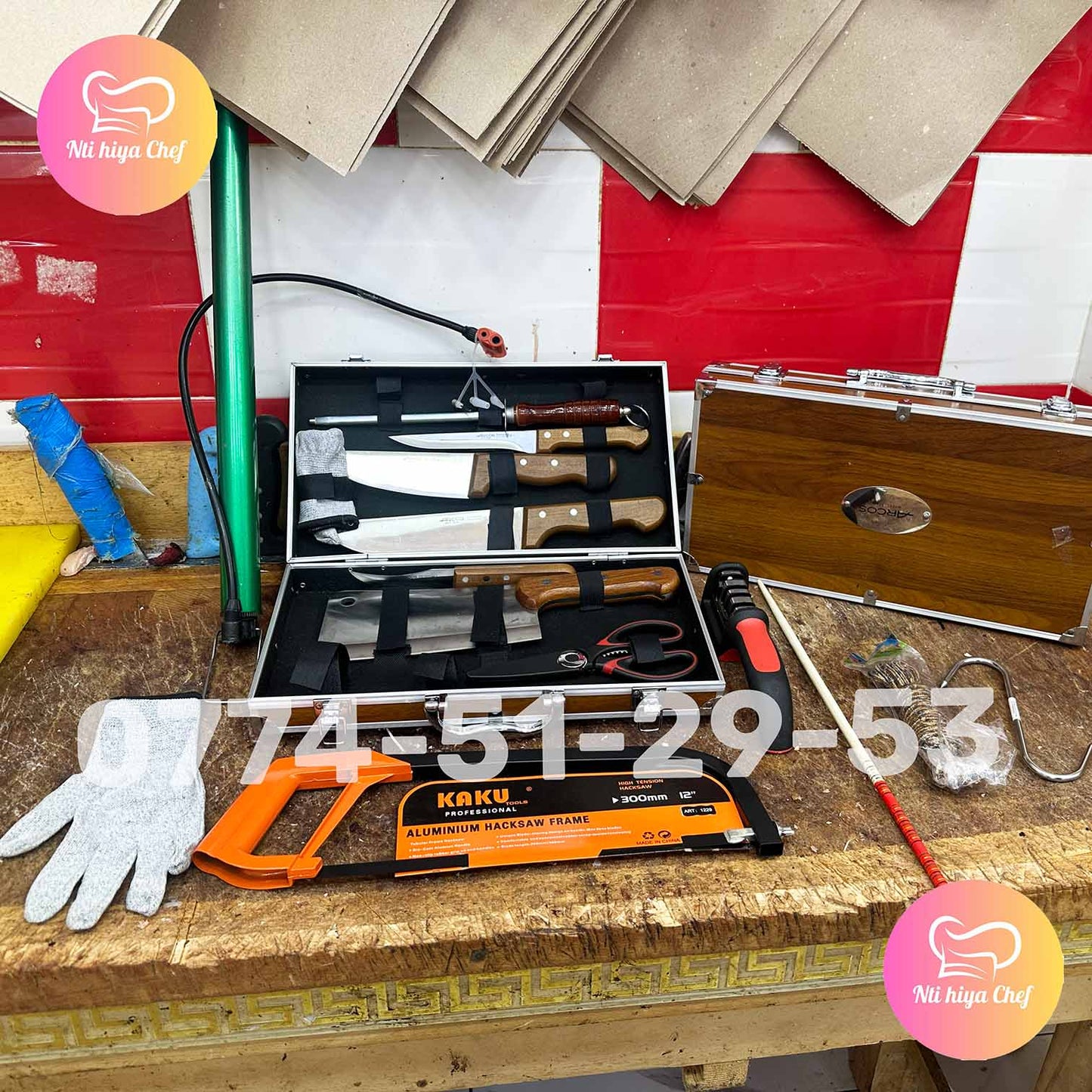 PACK AID 8 PIECES BOIS + 7 CADEAUX (118) عرض عيد الأضحى حقيبة سكاكين مقابض خشبية 8 قطع + 7 هدايا مجانية