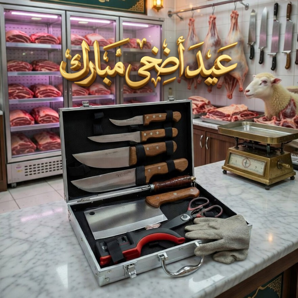 PACK AID 8 PIECES BOIS + 7 CADEAUX (118) عرض عيد الأضحى حقيبة سكاكين مقابض خشبية 8 قطع + 7 هدايا مجانية